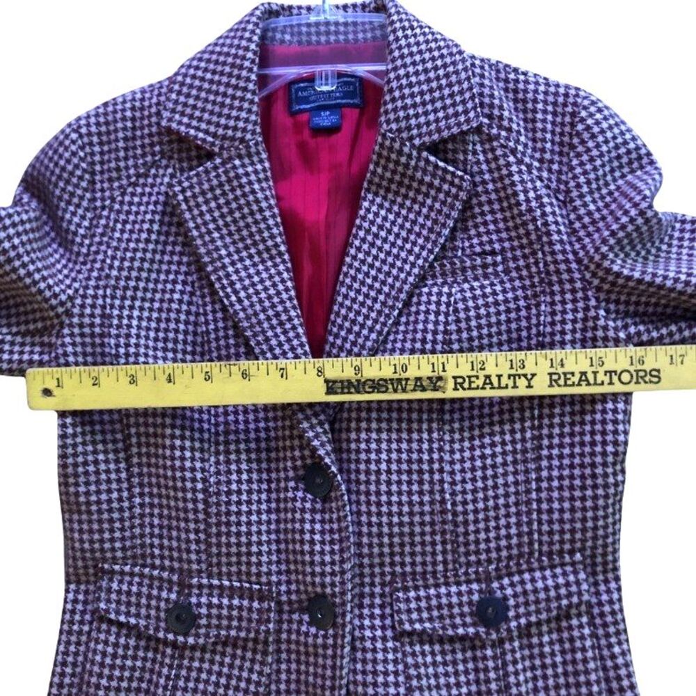 American Eagle Houndstooth Wool Blazer Womens Sz S Y2K Ivy League Heritage Prep - Picture 12 of 16